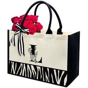 Personalized Initial Canvas Beach Bag, Monogrammed Gift Tote Bag, ;)